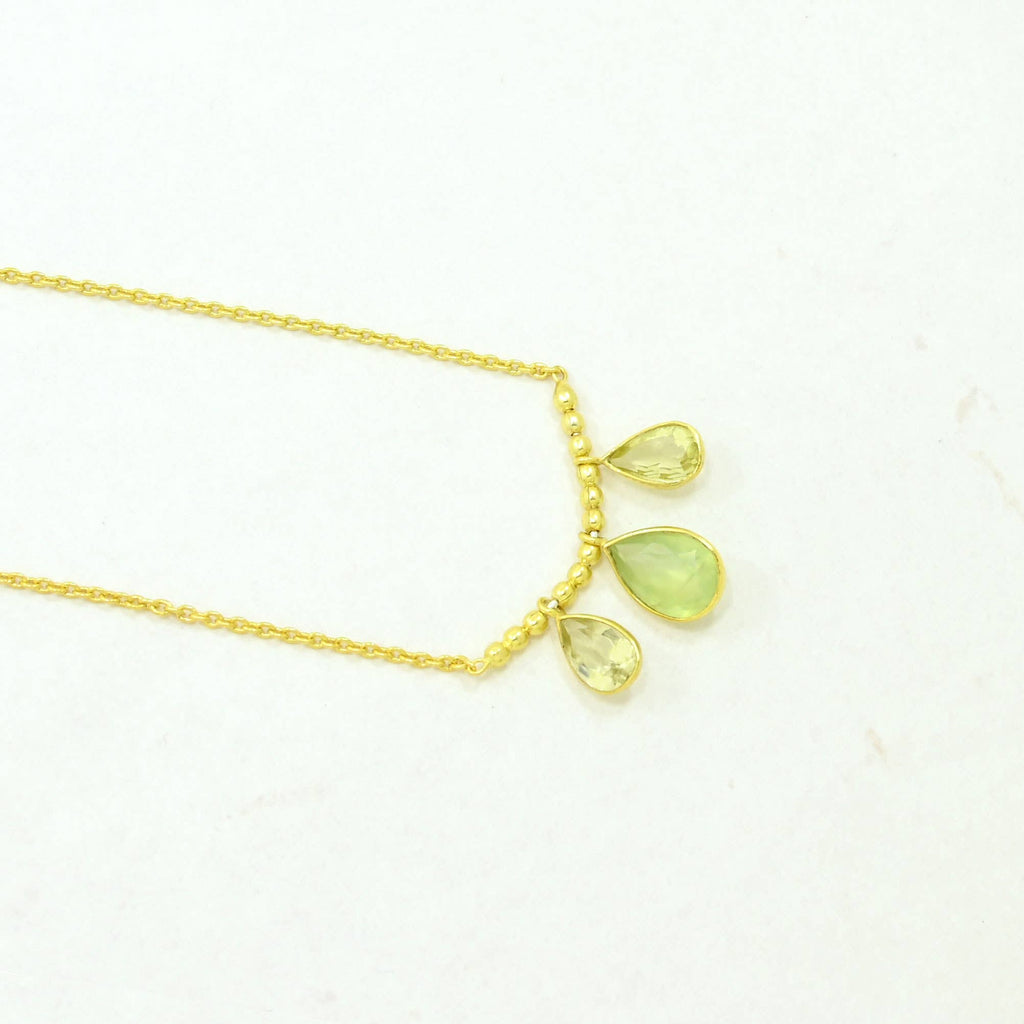 Collar dorado  Pippa de Plata - Prehnita y Cuarzo Limón