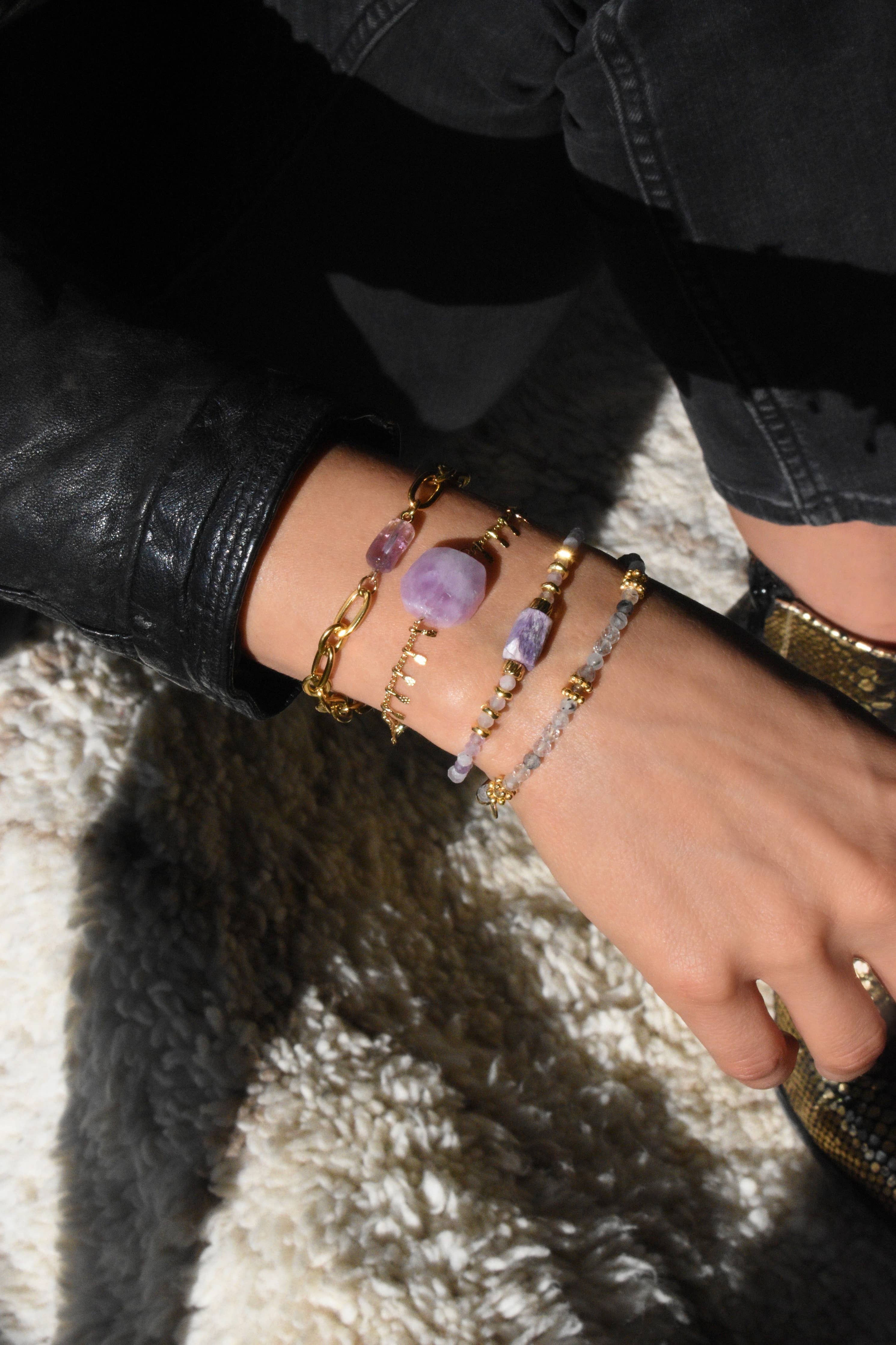 PULSERA CHAROITA SANA - con ametrino y charoita