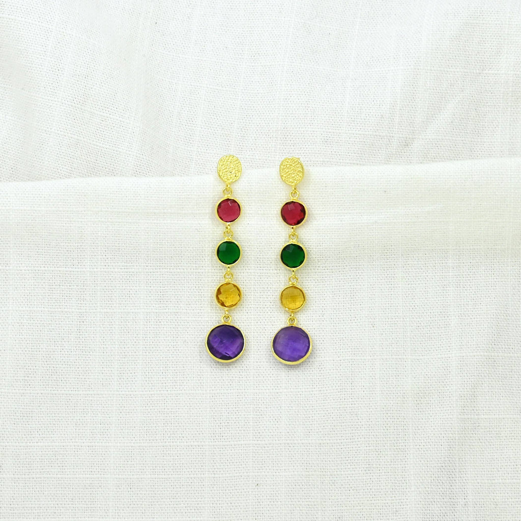 Pendiente Antonia largo con gema multicolor