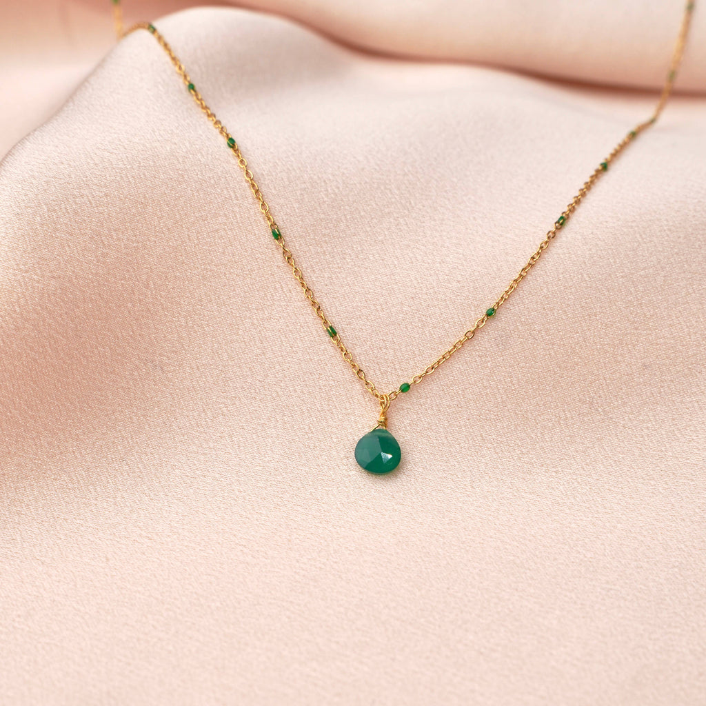Collar lágrima piedra natural – Ágata verde, Rubí o Lapislázuli