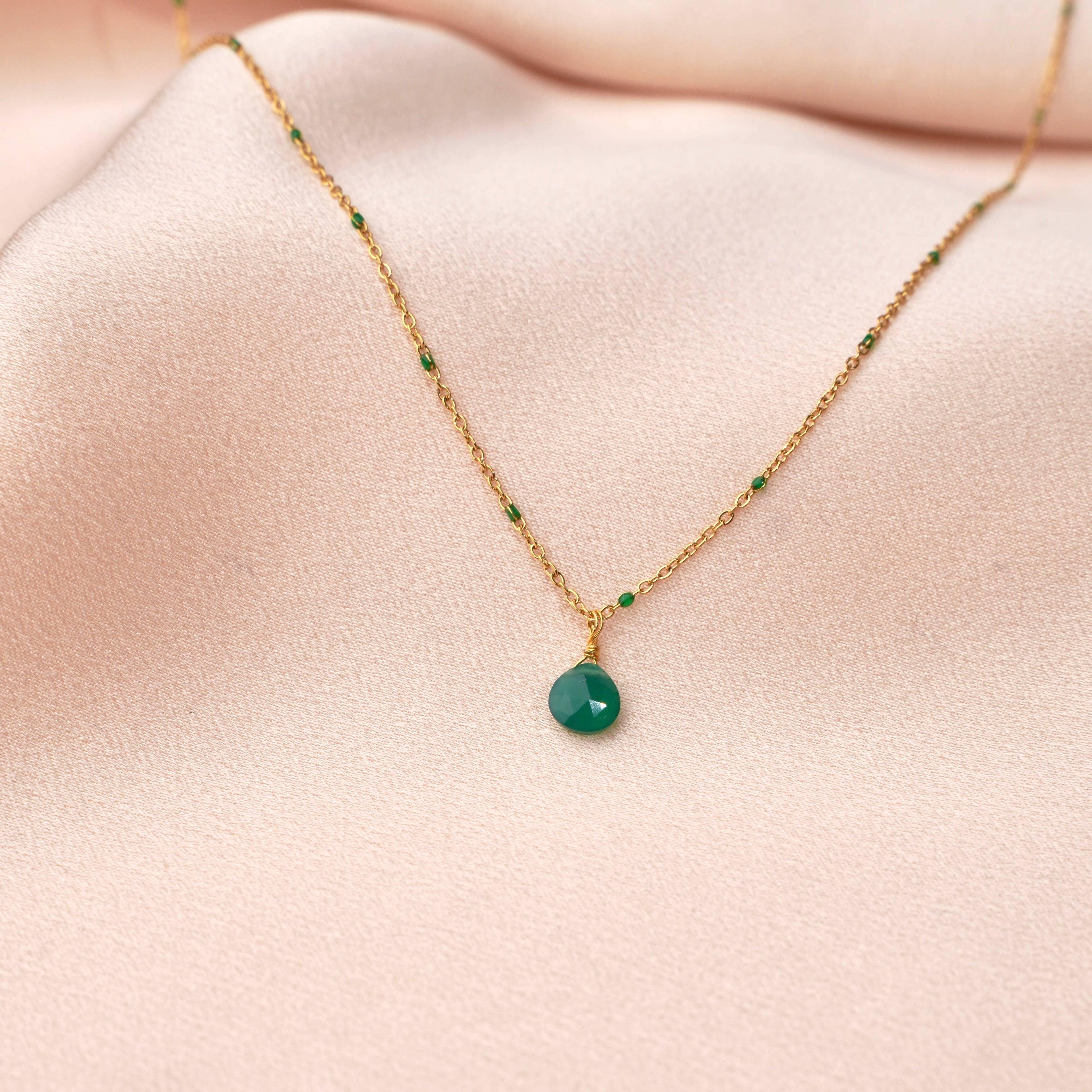 Collar lágrima piedra natural – Ágata verde, Rubí o Lapislázuli