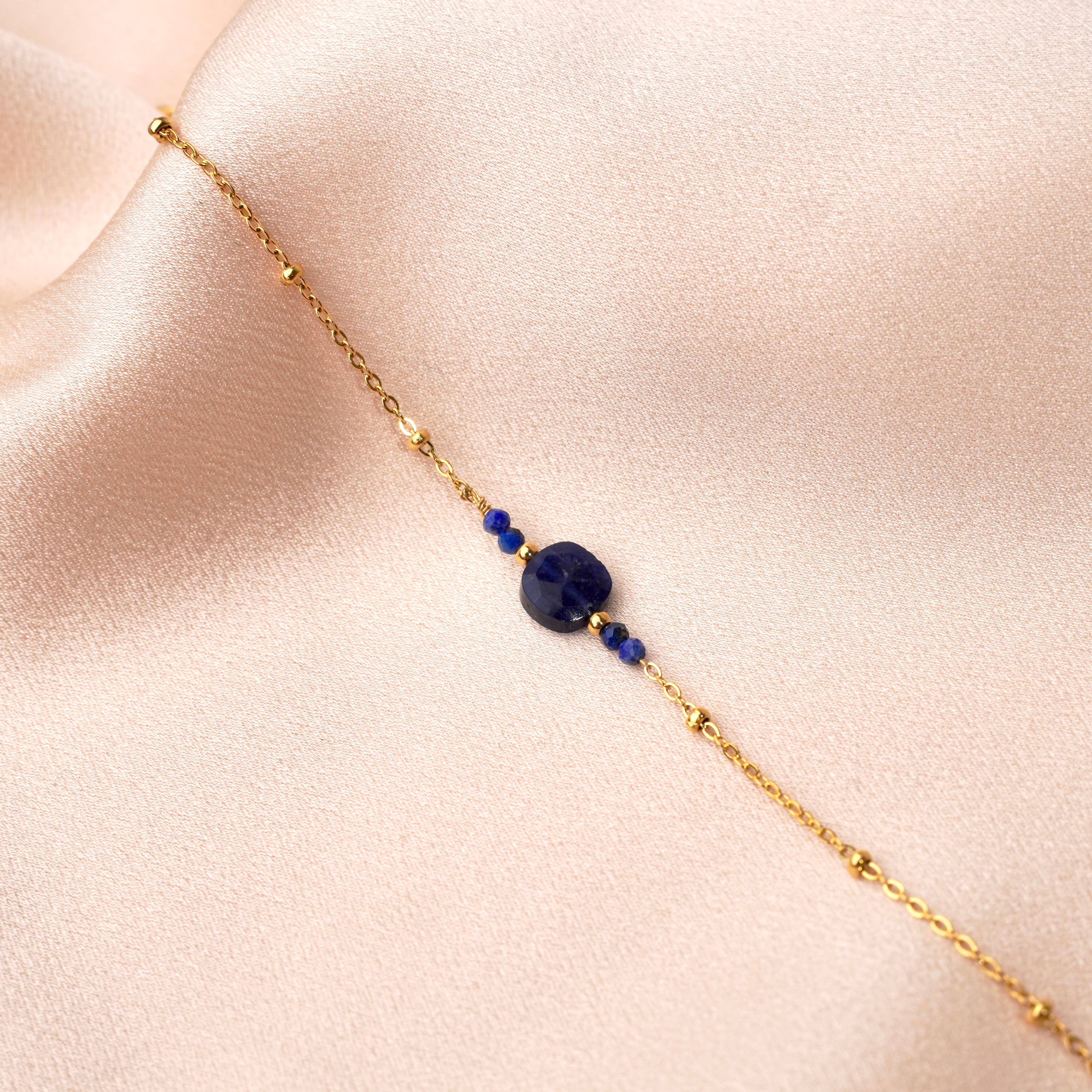 Pulsera de acero inoxidable con piedra natural lapislázuli