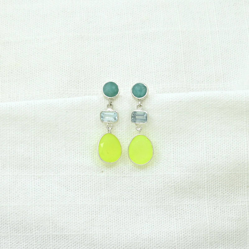Pendientes Zoe de plata 925, topacio azul, amazonita y jade verde