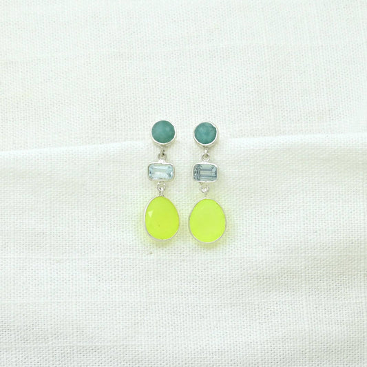 Pendientes Zoe de plata 925, topacio azul, amazonita y jade verde