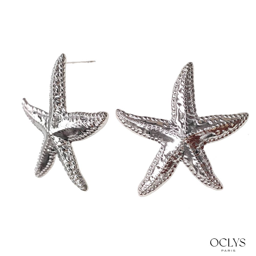 Pendientes estrella de mar martillados acero inoxidable