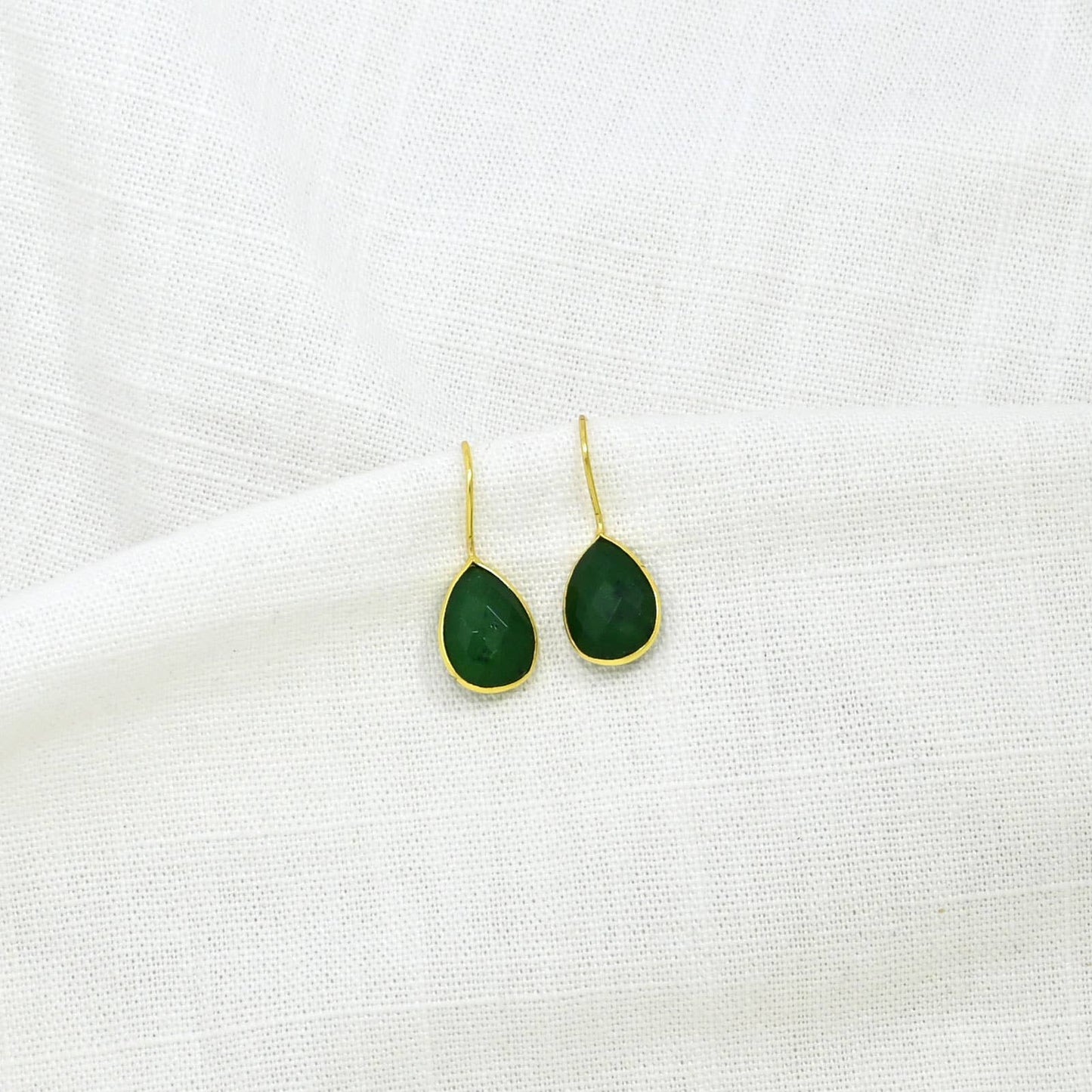 Pendiente con gemas en forma de lágrima, plata 925, Sillimanit verde
