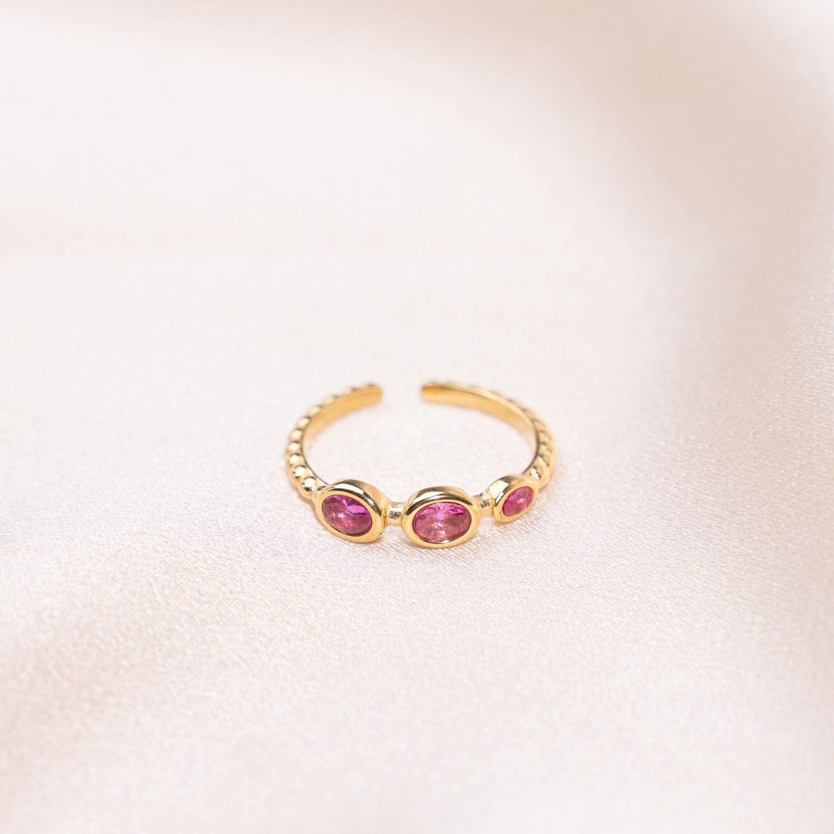 Anillo de mujer de acero inoxidable con piedras rosas