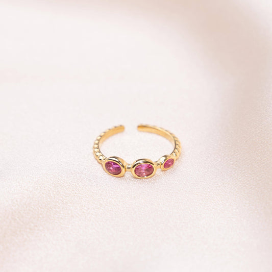 Anillo de mujer de acero inoxidable con piedras rosas