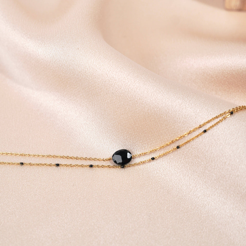 Pulsera doble con piedra natural de Ónix Negro