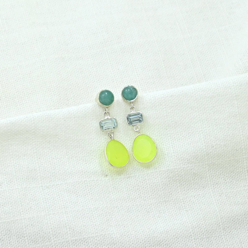 Pendientes Zoe de plata 925, topacio azul, amazonita y jade verde