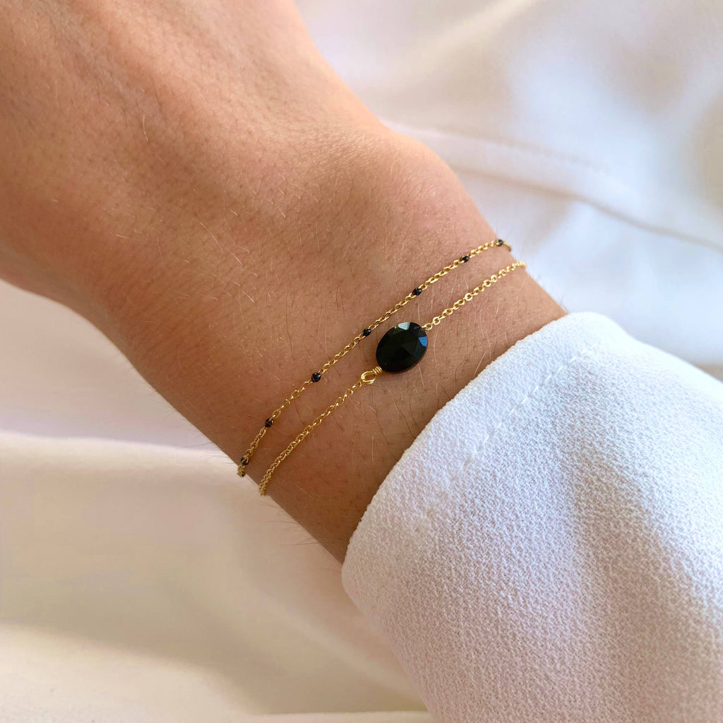 Pulsera doble con piedra natural de Ónix Negro