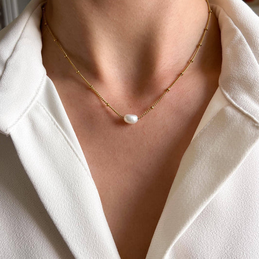 Collar Minimalista con Perla de Agua Dulce Natural en Acero Inoxidable