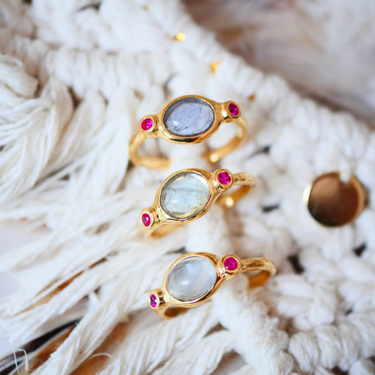 Anillo Ajustable KAMAL Apatito y Zircón Rosa