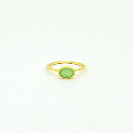 Anillo de Piedra Preciosa Ovalado Oro Plata - Calcedonia Verde