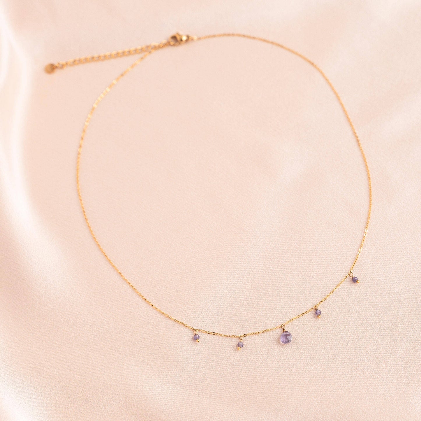 Collar de Amatista Natural para Mujer en Acero Inoxidable