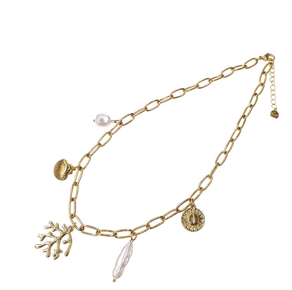 Collar con dijes de coral de acero inoxidable Pony