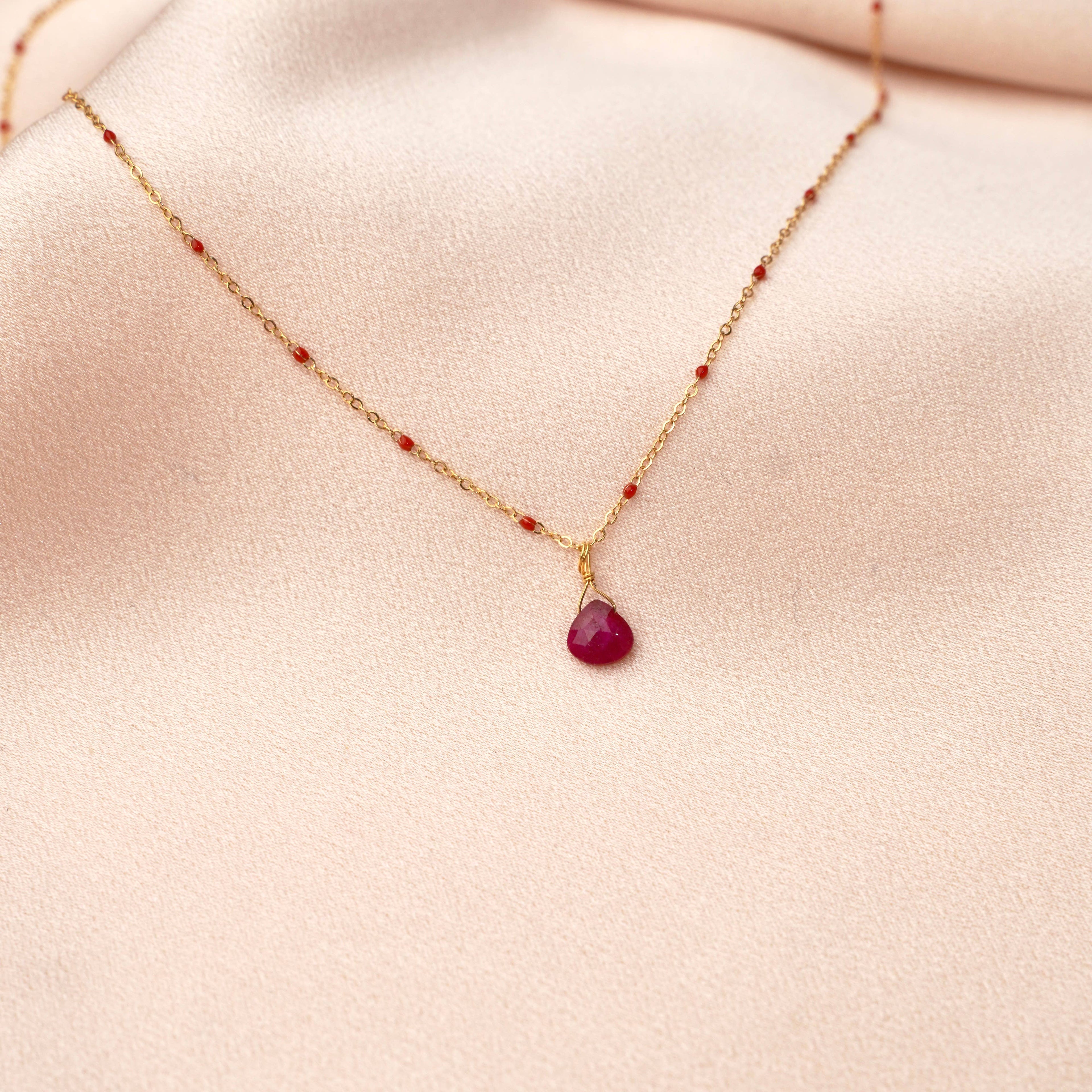 Collar lágrima piedra natural – Ágata verde, Rubí o Lapislázuli